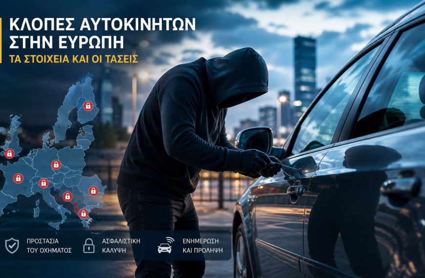 Αυτοκίνητο σε αστικό περιβάλλον με έμφαση στην ασφάλεια και την προστασία από κλοπή.